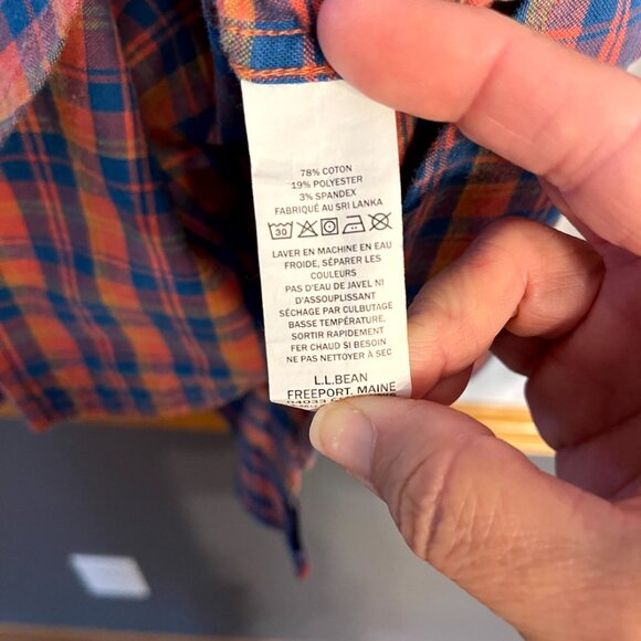 L.L. BEAN Mens Shirt Heavy 100% Cotton Plaid Slightly Fitted Blue Orange Size LG - Picture 7 of 10